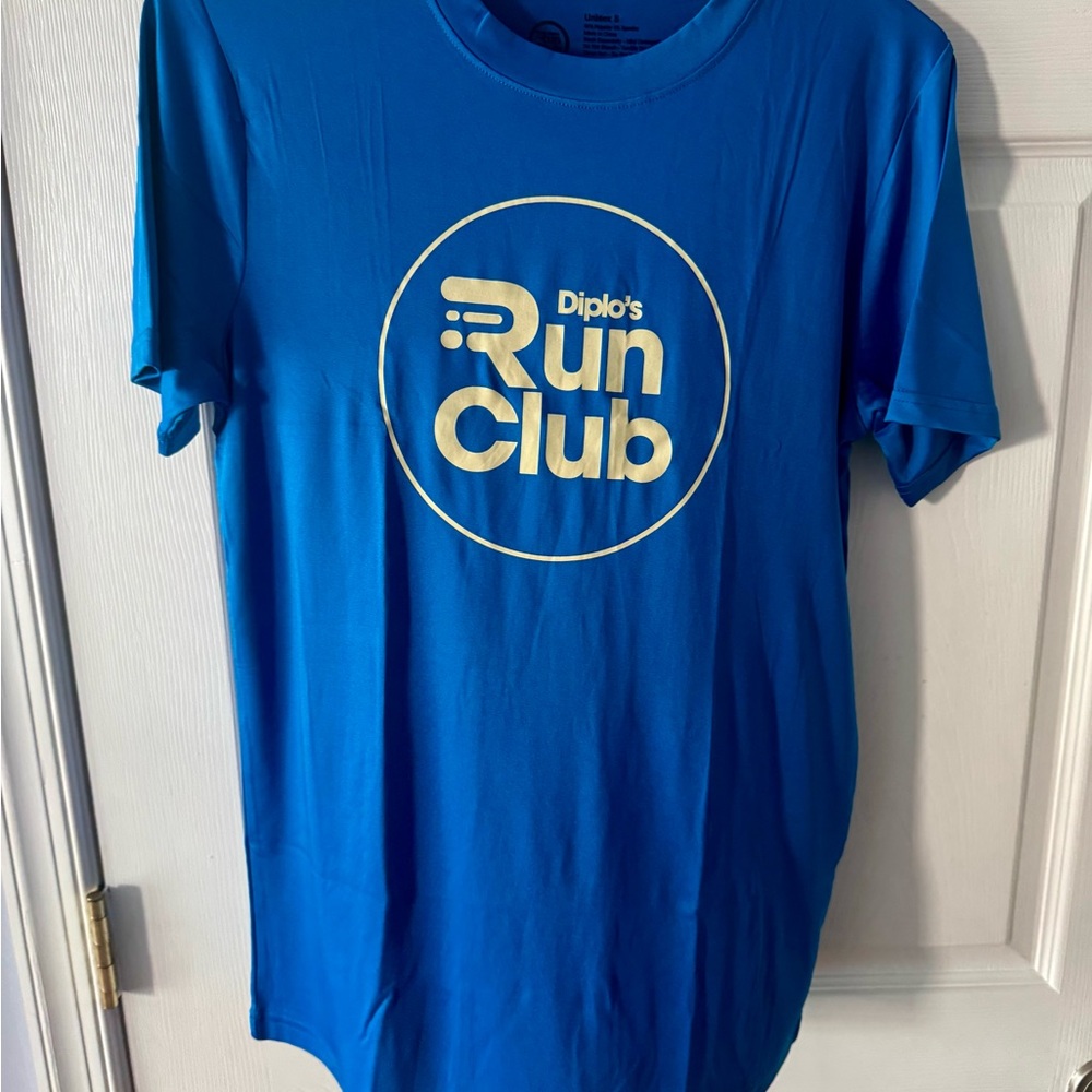Diplo run club race r-shirt from Phila 5k - Blue Short Sleeve moisture wicking